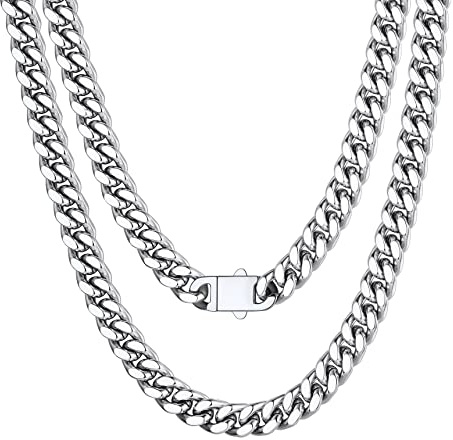 Bestyle Halskette Herren Kette Miami Panzerkette aus Edelstahlkette Kubanische Schmuck Männer Hip Hop Länge 45/50/55/60/65/71/76cm Breite 5/7/9/12mm