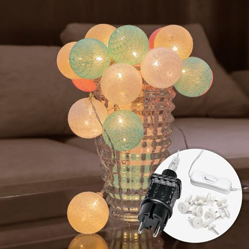 CozyHome Cotton Ball pink Lichterkette innen strombetrieben | 6m 20 LED warmweiß | lichterkette kinderzimmer mädchen Baumwollkugeln mit licht dekoration | rosa lichterkette bunt schlafzimmer