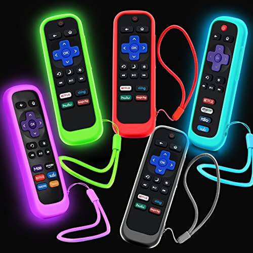 5Pack Case for Roku Remote, Cover for Hisense/TCL Roku TV Steaming Stick/Express Universal Replacement Controller Silicone Sleeve Skin Glow in The Dark Green Sky Purple Red