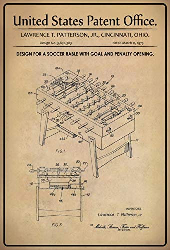 DekoDrom® Blechschild 20 x 30 cm US Patent Tisch Kicker Fußball historisches Motiv Wand Deko Sammler Geschenk