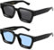 SHEEN KELLY 2PCS Retro Dicke Rechteck Chunky Sonnenbrille Frauen Männer Trendy Narrow Square Schwarz Tortie Frame Mode 90er Jahre Y2K Brillen