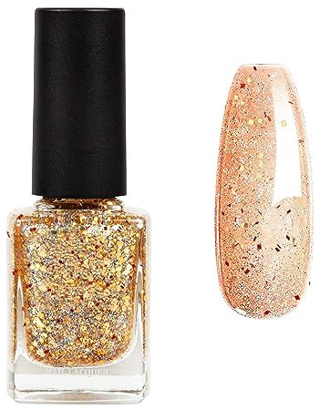 Glitter Nail Polish - Gold Nail Varnish - Quick Dry Vegan Long Lasting Nail Polish - Water Based Formula & No Need Baking Nail Art