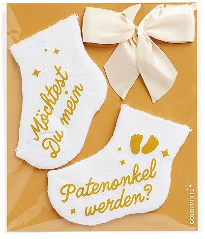 goldprintz Schwangerschaft verkünden Patenonkel - bedruckte Babysocken mit Postkarte zum Verschenken und Verschicken - möchtest du mein Patenonkel werden? Handarbeit aus Deutschland