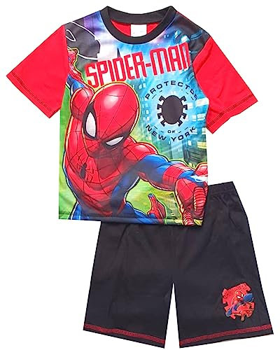 Marvel Spiderman Jungen Schlafanzug Kurz Nachtwäsche Set, Schwarz , 9-10 Years