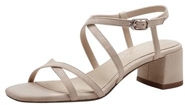 Tamaris Damen Sandalen mit Absatz Textil Vegan Blockabsatz Sommer; NUDE/beige; 38