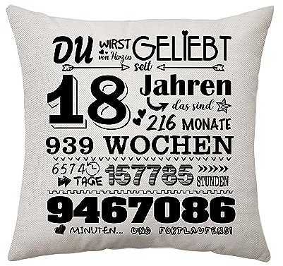 18. Geburtstagsgeschenk für Mädchen Junge Zierkissenbezüge Geschenk für Sie 18 Jahren Geschenke für Tochter Schwester Geschenkidee 18. Geburtstag Deko Kissenbezug 45 x 45 cm (18th)