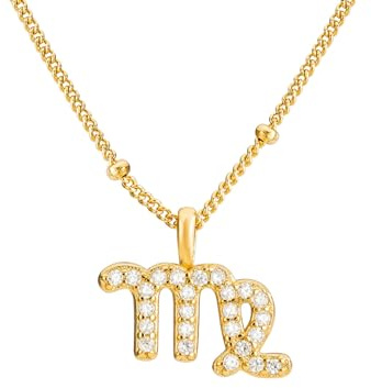 Brandlinger ® Sternzeichen Halskette Damen Silber 925. Sternzeichen Kette. Kette Damen vergoldet mit 18 Karat Gold, Schmuck für Frauen und Mädchen. Kettenlänge verstellbar 45-50cm.