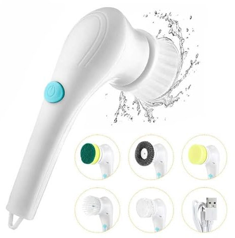Electric Spin Scrubber with 5 Brush Heads, Cordless Cleaning Brush Tub Tile Scrubber for Home, Scrubber for Cleaning Kitchen, Window, Sink, Dish, Grout, Wall, Bathtub