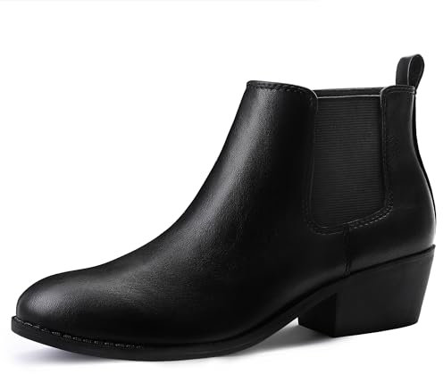 FUPPIA Chelsea Boots Women Fashion Ankle Booties Classic Low Heel Side Zip Shoes for Women Black Brown Black Size 4