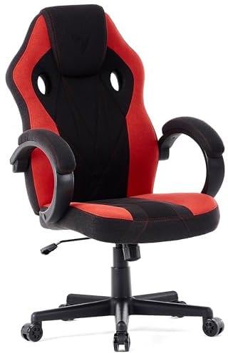 SENSE7 Gaming Stuhl Prism, ergonomischer Gaming Sessel, Gaming Chair mit Wippfunktion, Gepolsterte Armlehnen, Stoff Bürostuhl bis 120kg, PC Stuhl Schwarz-Rot