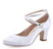 Duosheng & Elegant Brautschuhe Geschlossene Weiß Krause Riemchen Blockabsatz Pumps für Damen HC1808 Satin Hochzeit Abend Weiß Gr. 37