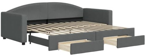 Willood Tagesbett Bettsofa Sofa Bett Sofabett Schlafsofa Bettgestell Ausziehbar mit Schubladen Dunkelgrau 90x200 cm Stoff