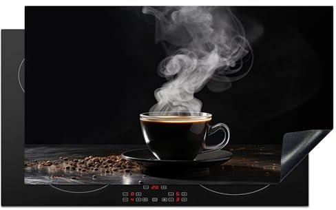 KitchenYeah© Protection Plaque Induction 90x52 cm Protege Deco Cuisine Cache Protège De Cuisson Accessoires Café - Noir - Grains - Chaud - Tasse