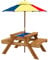 Outsunny Kids Picnic Table 3 in 1 Sand Pit Table Wooden Garden Furniture Bench Sand and Water Pit, with Removable Parasol, for Ages 3-6 Years Outdoor