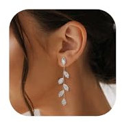 Chriscoco Ohrringe Hängend Blatt Silber 925 Post Hypoallergene Tropfen Ohrringe Damen Ohrringe Lang Strass CZ Geschenke für Frauen Mädchen Ohrringe Silber Hängend Blatt Statement Ohrringe Damen