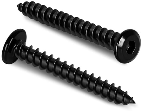 Bykonh M5 x 50mm Flat Head Socket Cap Self Tapping Screws, Countersunk Wood Screws, 304 Stainless Steel 18-8, Allen Hex Drive, Black Finish, 50 PCS