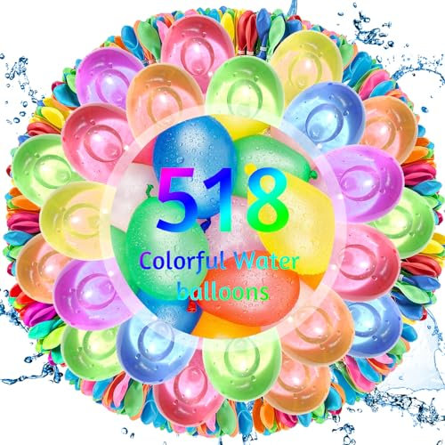 Daover 518 Stück Wasserbomben Selbstschließend, 60 Sekunden Schnellfüller Wasser Luftballons, Bunt Gemischt Wasserballons, Wasserbomben Kinder, Water Balloons für Spaß und Heißen Sommerpartys