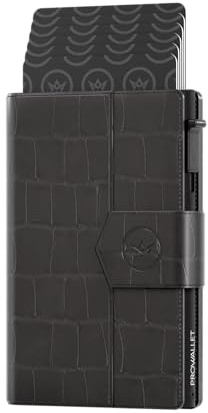 ProWallet Kartenetui Plus Schwarz – 8 Karten, Scheine und Münzen – Kartenetui mit Reißverschluss – RFID – Kleines Kreditkartenetui – Stilvolle Geldbörse – Herren & Damen - Slim Wallet (Croco Schwarz)