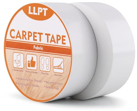 LLPT Teppich-Klebeband Doppelseitig | Rückstandsfreies strapazierfähiges Entfernbares Stark Haftendes Teppichband | für Laminat Hartholzböden (DCT527PK2) | 2 Packungen | 50 mm x 27 m