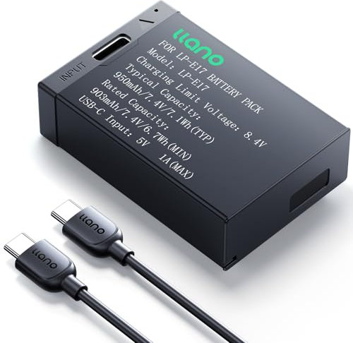 llano LP-E17 Battery (USB-C Input) Replacement Battery Pack for Canon EOS R50 RP R10 R8,Rebel T8i, T7i, T6i, T6s, SL2, SL3, EOS M3, M5, M6, EOS 200D, 77D, 750D, 760D, 800D, 8000D Black