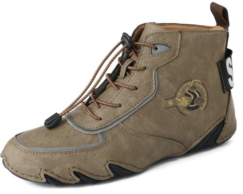 crazynekos Chukka-Stiefel für Herren, Leder, Freizeitschuhe, Loafer, flache Schuhe, Vintage, Handnähte, bequem, weich, Schnürung, flache Oxford-Schuhe, khaki, 45 1/3 EU