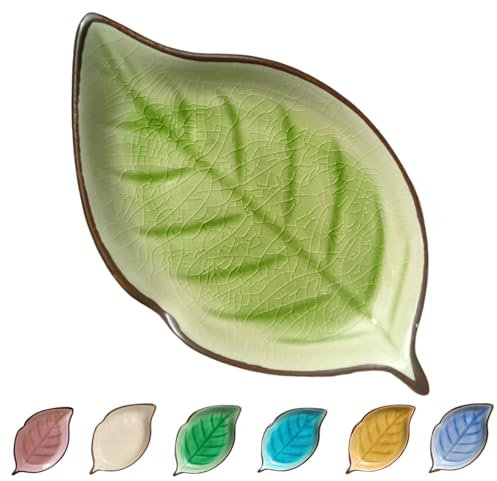 Repose-cuillère en céramique pour cuisinière, fissures glacées, feuille mignonne pour comptoir de cuisine, support de cuillère de cuisine, support d'ustensiles, spatule, louche, 1 pièce (A, vert gazon