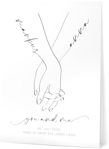 Papierschmiede® Paar Bild Personalisiert mit Namen, Datum und Ort, B2 (50x70 cm) ohne Rahmen, Wandbild Hochzeitsgeschenke für Brautpaar Jahrestag Hände „Hand in Hand“