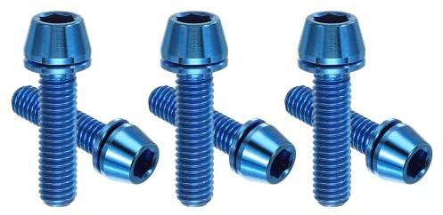PATIKIL 6er Pack M5x20mm Titanium Fahrrad Vorbau Schraube Blau | Sechskant Konischer Kopf Schraube, Mountainbike Schraube Ersatz, mit Unterlegscheibe, für Fahrrad Vorbau Teile