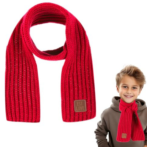 Abeillo Winter Schal - Baumwolle Unisex Baby Schal, Warme Winterschals für Kinder, Weicher Gestrickter Halswärmer, Warme Schals, Wickeltuch für Baby, Jungen, Mädchen (Rot)