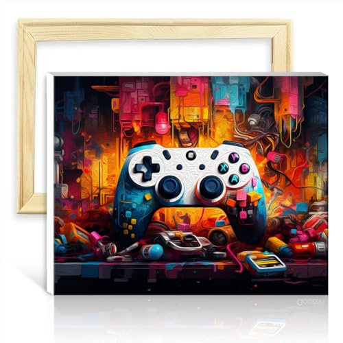 TANGFEIY auf Leinwand Malerei Game Controller surroundtoys Leinwand DIY Ölgemälde Erwachsene mit Pinsel und Acryl-Pigment Kunst Ölgemälde, mit Rahmen (30x40cm)