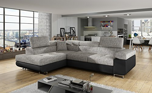 Modern L Shape Corner Sofa Bed with Storage Box and Adjustable Headrest ANTONIO