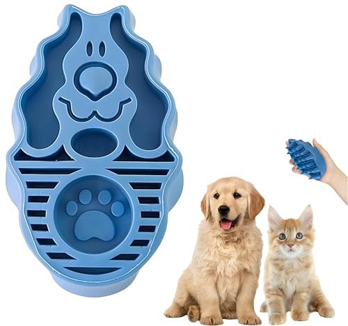Alriedy Hundebürste,Massagebürste Hund,Hundebürste Kurzhaar,Fellbürste Hund,Badebürste für Lange Kurzhaarige Welpen,Silikon Gummibürste für Waschen Grooming (Blau)
