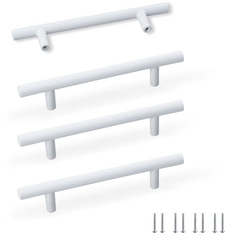 SPDYCESS 4 pièces Poignée de Meuble, Poignées Placard Tiroir de Cuisine, Poignée Armoire pour Salle de Bain, pour Porte Intérieure, Ø10mm, Distance du Trou 96mm, Blanc