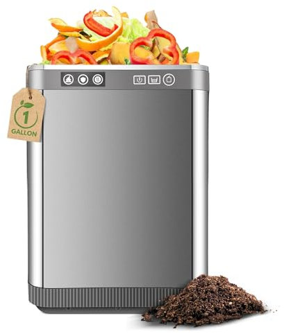 Compostiera elettrica in acciaio inox da 4 l, per cucina, inodore, con 2 filtri al carbonio, 500 W, ad alta efficienza energetica, con pulizia automatica, trasforma i rifiuti alimentari in compost
