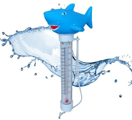 Schwimmende Pool Thermometer | Schwimmendes Wasserthermometer mit Schnur | Cartoon-Wassertemperatur Thermometer Schwimmbadthermometer für Swimmingpool, Spas, Aquarien, Fischteiche (Hai)