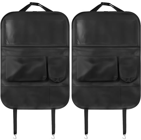 YOFAPA Car Backseat Organizer 2 Pack, 600D Oxford Cloth Kick Mats with Foldable Tray, Touchscreen Tablet Holder, Multiple Storage Pockets, Waterproof Seat Back Protector for Kids Travel