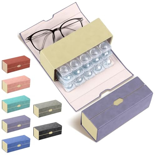 Flutesan Daily Contact Lens Case and glasses Organizer 2 in 1 Double Sided Portable Contact Lens Travel Case for Travel Outdoor Daily Use, Storage up to 30 Lense(Purple)