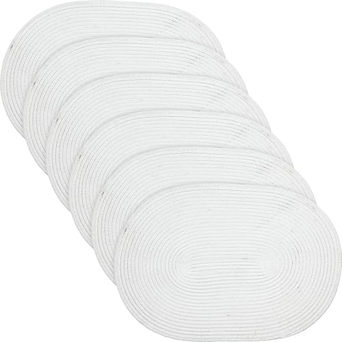 Erwin Müller Tischset Silves 6er-Pack weiß Größe oval: 33x48 cm - in Flechtstruktur, Schutz vor Kratzern und Flecken, feucht abwischbar, besonders pflegeleicht und strapazierfähig