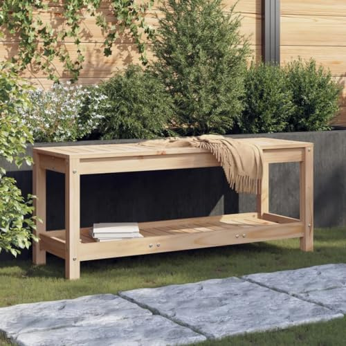 Qnhdfrt Kiefer Massivholz Gartenbank 108x35x45 cm Outdoor Sitzbank mit Stauraum für Terrasse Balkon Garten