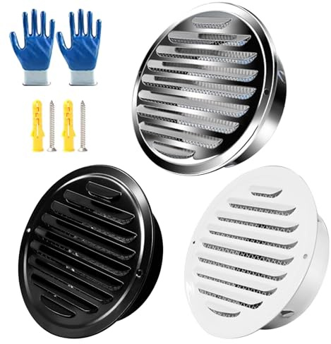 120mm Weiß Edelstahl Rund Lüftungsgitter, Wand Vent Schwerkraft Klappe Abdeckung, Wetterschutzgitter, Für Lüftungsanlagen HVAC, Mit Schrauben Und Handschuhen(Weiß,120mm/4.7in)