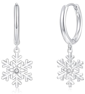 Cangall Silber Weihnachts Ohrringe, 925 Sterling Silber Damen Creolen mit Schneeflocke Anhänger, Leichte Schlafen Knorpel Schneeflocke Huggie Ohrringe Silber 925 für Frauen Geschenk für Weihnachten