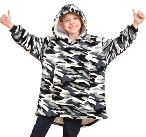 Ceruwum Gamer Hoodies für Jungen, Kinder Kapuzen-Sweatshirt, übergroße Hoodie-Decke für Teenager, camouflage, 116