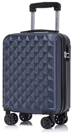 YONSLY Koffer Suitcase S Dunkelblau, Trolley Reisekoffer, Kabinenkoffer Rollkoffer Handgepäck mit 4 Rollen 360°, Hartschalenreisekoffer, Zahlenschloss, Weicher Gummigriff