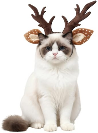 Serre-tête a Bois de Renne pour Chat,Chapeau Mignon pour Chien (Motif Élan) avec Boucle Ajustable,Accessoire de Déguisement pour Noël