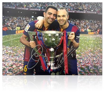 Barcelona-Foto, signiert von Andres Iniesta und Xavi Hernandez