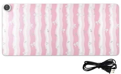 Striped Pattern with Bows PU Heated Large Mouse Pad 31.5 x 13 in Winter Warmer Keyboard Mat for Computer Table Writing