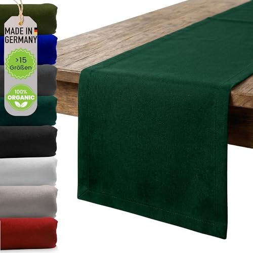 chambry Premium Tischläufer 100% Baumwolle (Canvas) - Handarbeit Made in Germany - nachhaltige hochwertige Tischdekoration - Grün 40cm x 200cm