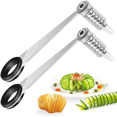 Galenecx 2 Stück Piranha Spiral Cutter, Spiralschneider Edelstahl | Kartoffel Spiralschneider für Kreative Obst und Gemüsezubereitung, Ideal für Gurken, Karotten, Zucchini und Äpfel