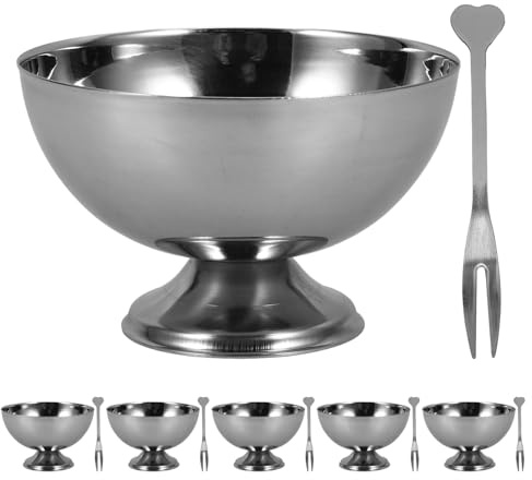 Cabilock Lot de 6 coupes à dessert sur pied - 200 ml - Coupes à pudding en acier inoxydable pour crème glacée, yaourt et salade - Bols de service en métal pour en-cas, bonbons et chocolats