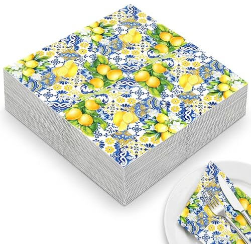 Zitronen Servietten und Zitronen Deko, 40 Stück für Gartenpartys und Feierlichkeiten, Tischdekoration mit frischem Design, Größe 33 x 33 cm